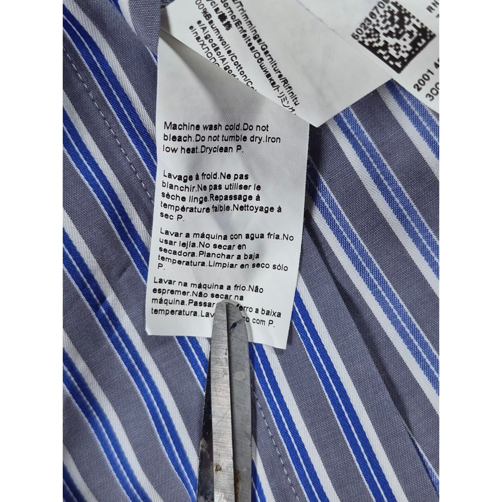 Hugo Boss Mens Regular Fit Striped Button Down Shirt Blue Wht Grey XL Long Slve - Picture 4 of 11